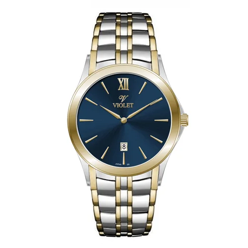 ساعت مچی عقربه ای مردانه ویولت دورنگ طلایی صفحه سرمه ای کد 0610/2