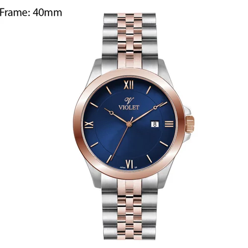 ساعت مچی عقربه ای مردانه ویولت دو رنگ رزگلد صفحه سرمه ای کد 0590/2