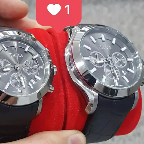 ساعت مچی ست عقربه ای سه موتور برند زارا ZARA بند چرمی