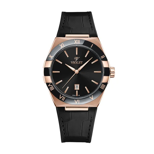 ساعت مچی عقربه ای مردانه ویولت رزگلد صفحه مشکی کد 0616/2
