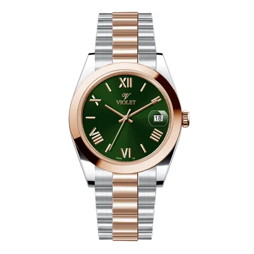 ساعت مچی عقربه ای مردانه ویولت دورنگ رزگلد صفحه سبز کد 0606/2