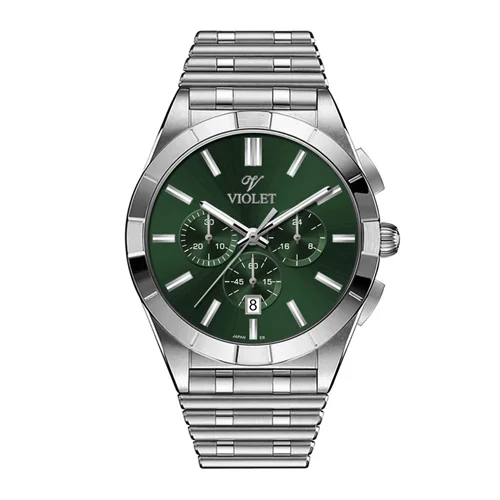 ساعت مچی عقربه ای مردانه ویولت استیل صفحه سبز کد 0613