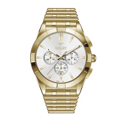 ساعت مچی عقربه ای مردانه ویولت تمام طلایی صفحه سفید کد0613/2