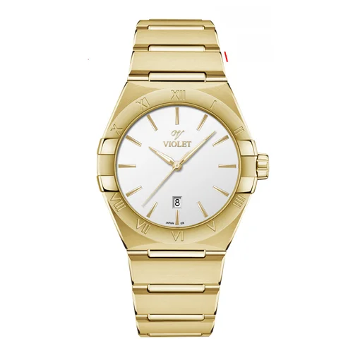 ساعت مچی عقربه ای مردانه ویولت تمام طلایی صفحه سفید کد 0603/2