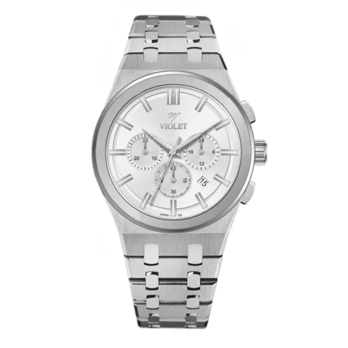 ساعت مچی عقربه ای مردانه ویولت استیل صفحه سفید کد 0602