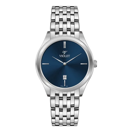 ساعت مچی عقربه ای مردانه ویولت استیل صفحه سرمه ای کد 0608