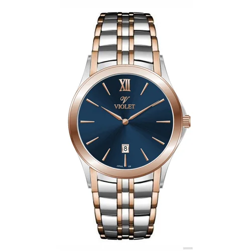 ساعت مچی عقربه ای مردانه ویولت دورنگ رزگلد صفحه سرمه ای کد 0610/2