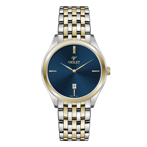 ساعت مچی عقربه ای مردانه ویولت دورنگ طلایی صفحه سرمه ای کد 0608/2