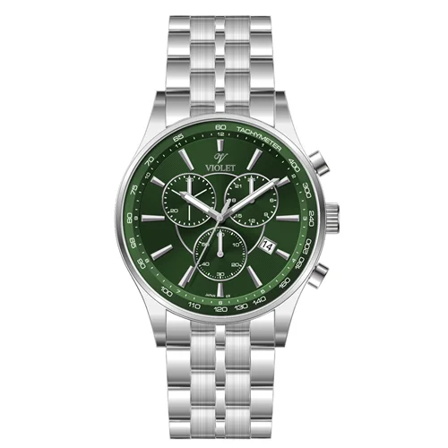 ساعت مچی عقربه ای مردانه ویولت استیل صفحه سبز کرنوگراف کد 0588