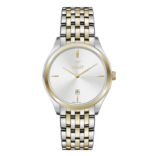 ساعت مچی عقربه ای مردانه ویولت دورنگ طلایی صفحه سفید کد 0608/2