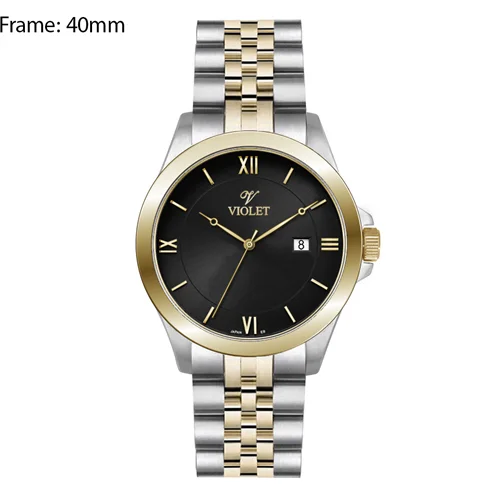 ساعت مچی عقربه ای مردانه ویولت دو رنگ طلایی صفحه مشکی کد 0590/2