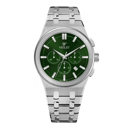 ساعت مچی عقربه ای مردانه ویولت استیل صفحه سبز کد 0602