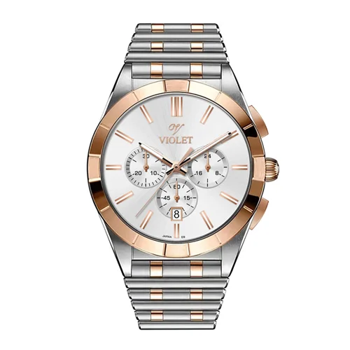 ساعت مچی عقربه ای مردانه ویولت دورنگ رزگلد صفحه سفید کد0613/2