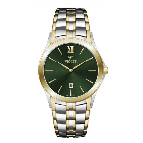 ساعت مچی عقربه ای مردانه ویولت دورنگ طلایی صفحه سبز کد 0610/2