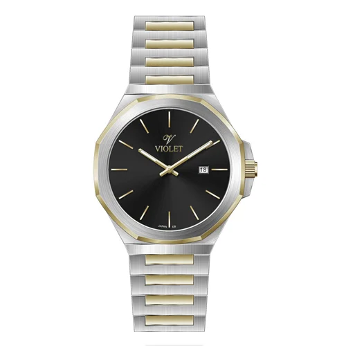 ساعت مچی عقربه ای مردانه ویولت دورنگ طلایی صفحه مشکی کد 0623/2