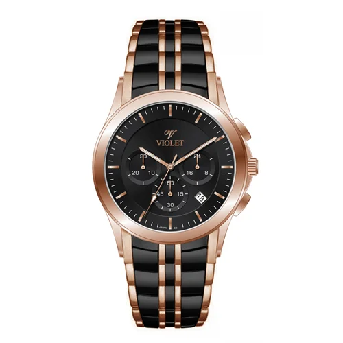 ساعت مچی عقربه ای مردانه ویولت دورنگ رزگلد صفحه مشکی کد 0611/2