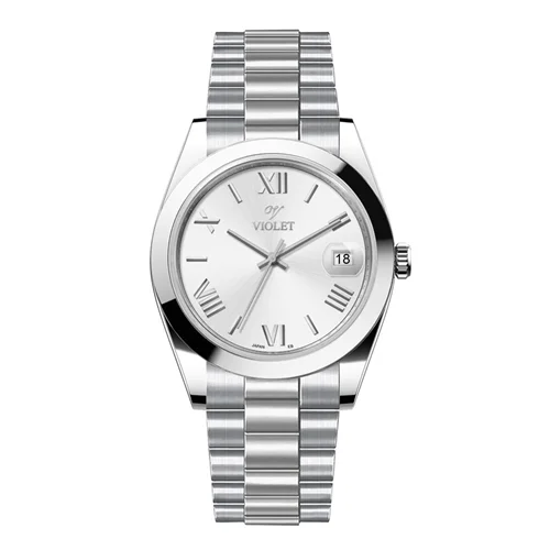 ساعت مچی عقربه ای مردانه ویولت تمام استیل صفحه سفید کد 0606