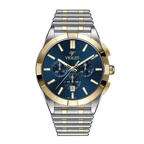 ساعت مچی عقربه ای مردانه ویولت دورنگ طلایی صفحه سرمه ای کد0613/2