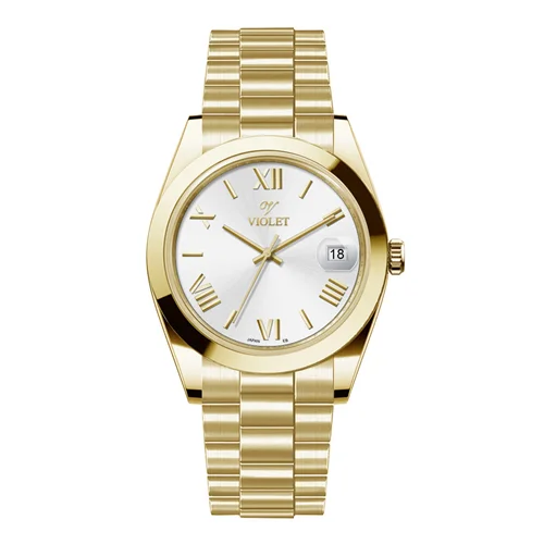 ساعت مچی عقربه ای مردانه ویولت تمام طلایی صفحه سفید کد  0606/2