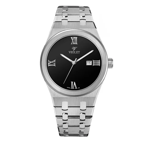 ساعت مچی عقربه ای مردانه ویولت تمام استیل صفحه مشکی کد 0601