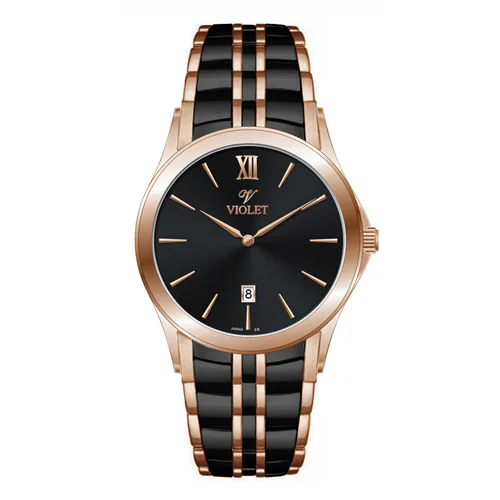 ساعت مچی عقربه ای مردانه ویولت دورنگ رزگلد صفحه مشکی کد 0610/2