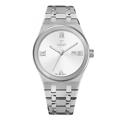 ساعت مچی عقربه ای مردانه ویولت تمام استیل صفحه سفید کد 0601