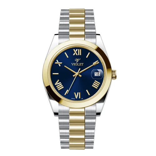 ساعت مچی عقربه ای مردانه ویولت دورنگ طلایی صفحه سرمه ای کد 0606/2