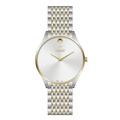 ساعت مچی عقربه ای مردانه ویولت دورنگ طلایی صفحه سفید کد 0609/2