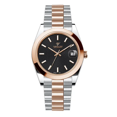 ساعت مچی عقربه ای مردانه ویولت دورنگ رزگلد صفحه مشکی کد 0607/2